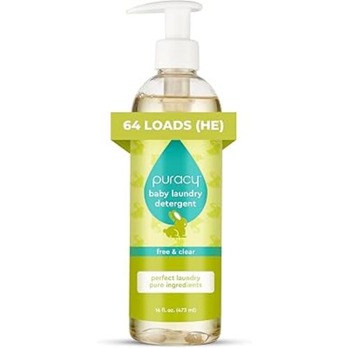 Puracy Liquid Baby Laundry Detergent - 1,4 Dioxane Free, Natural, Scent-Free Gentle Laundry Detergent Liquid Concentrate Laundry Pouch with Stain Fighting Enzymes (Baby- Free & Clear, 16oz)