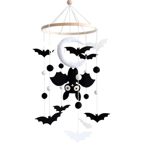 Baby Mobile for Crib - Black Bats, Felt Material, Halloween Theme Handmade Plush Bats Nursery Mobile Accessory - Crib Mobile for Boys and Girls