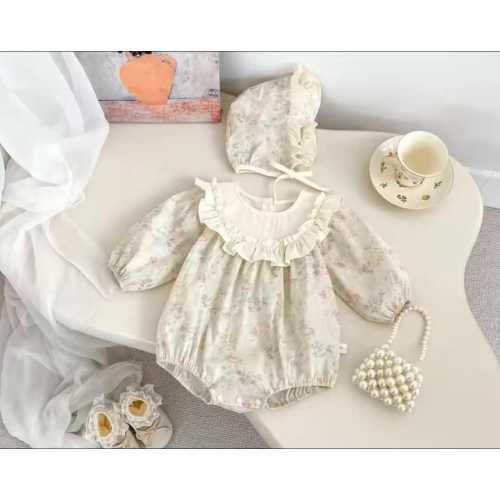 Baby girl floral romper with bonnet
