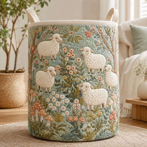 Medium | Sheep Meadow Hand-Quilted Laundry Basket | Farmhouse