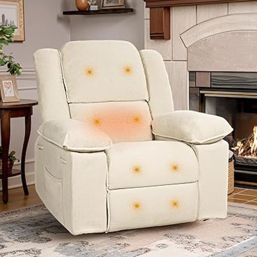 Softa Rocking Chair Nursery, 360° Swivel Rocker Recliner with Massage & Heat, Manual Reclining Chair with USB Port & Side Pocket, Small Glider Recliner for Nursery Living Room Арагtment, Beige