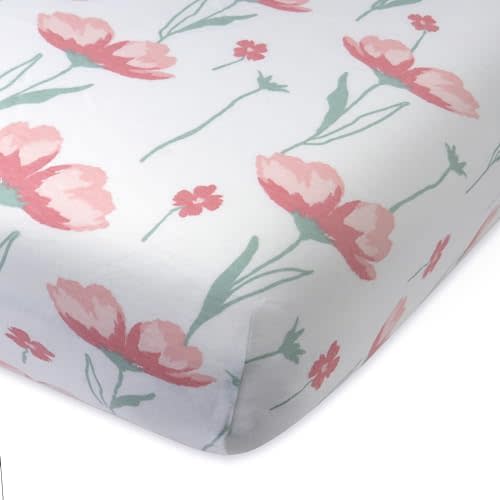HonestBaby Unisex-Baby Fitted Crib Sheets Set Standard Mattress, 100% Organic Cotton Baby Boys, Girls, Neutral, 1 Pack - Flower Power, One Size