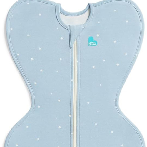 Love to Dream Swaddle Up Original, Arms Up Position, Light and Ultra Breathable Cotton - Wearable Blanket - 1.0 TOG - (20-24°C) Ideal for Moderate Temps (Twinkle Powder Blue, Small, 3.5–6kg)
