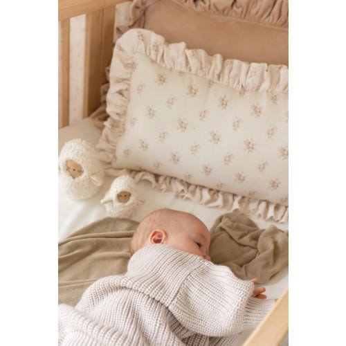 Muslin decorative pillow with frill "Boho Flowers" small flowers decor, decoration for a child's room, cushion with ruffle for a cot,