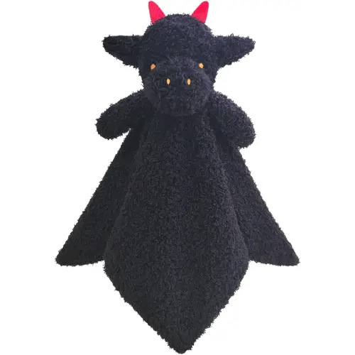 Baby Black Dragon Soft Stuffed Animal Security Blanket, Plush Dinosaur Character Lovey Blanket, Baby Shower/Nursery Gift, Newborn Infant Toddler Snuggle Blankie for Boys Girls, 14 Inches