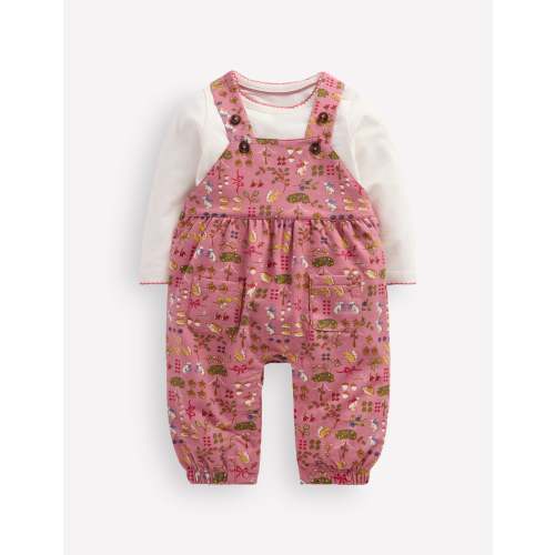 Jersey Dungarees Set-Pink Woodland