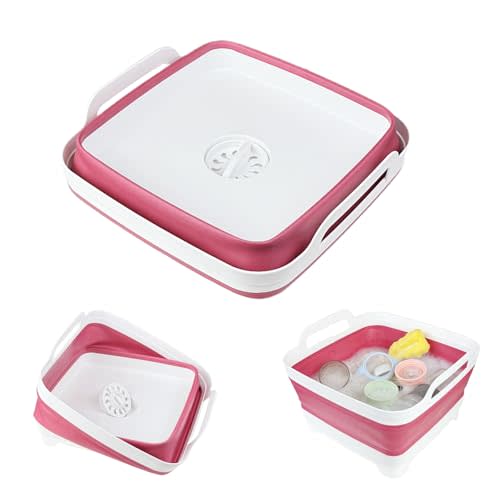 GIMWA Collapsible Wash Basin for Baby Bottles - 2.4 Gallons Portable Dish Basin for RV Camping Sink, Space-Saving Dish Tub For Bottle Washing (Viva Magenta)