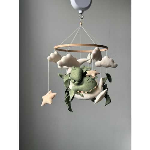 Dragon Baby Mobile, Handmade Woodland Nursery Decor, Neutral Crib Mobile, Hanging Dragon, Gender Baby Shower Gift