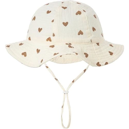 Baby Boy Girl Sun Hat Cute Wide Brim Adjustable Strap Bucket Cap Newborn Infant Fisherman Hats for Outdoor