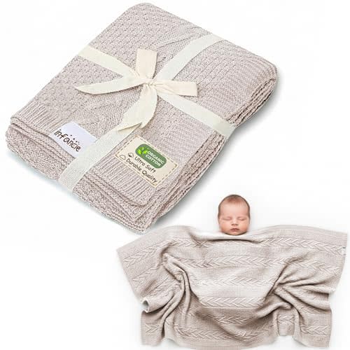 infancie Organic Cotton Knit Baby Blanket 31.5 X 43.3 Inches Soft and Breathable Baby Blanket for Boys and Girls Perfect Swaddle Blanket and Baby Blankets Neutral for Infants Toddlers All Seasons