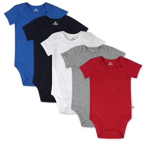 HonestBaby Baby Boys' 5-pack Short Sleeve Bodysuits One-piece 100% Organic Cotton for Infant Baby Boys