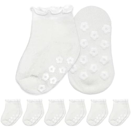 Mother's Choice Organic Cotton Blend Baby Socks 6 Pairs – Non-Slip Grip Socks for Infants & Toddlers, Soft Breathable