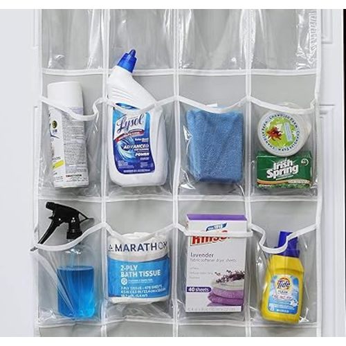 HomeRoots 2 Pack Minimalist Clear Over the Door Pantry Organizer, 20 Pockets