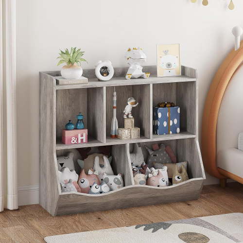 Kids Bookshelf and Toy Storage,36 Inch Toy Shelf with 4 Cubby, Multifunctional Storage Chest for Books,Toys, Wooden Toy Storage Organizer for Nursery, Playroom and Bedroom(Grey) - Walmart.ca