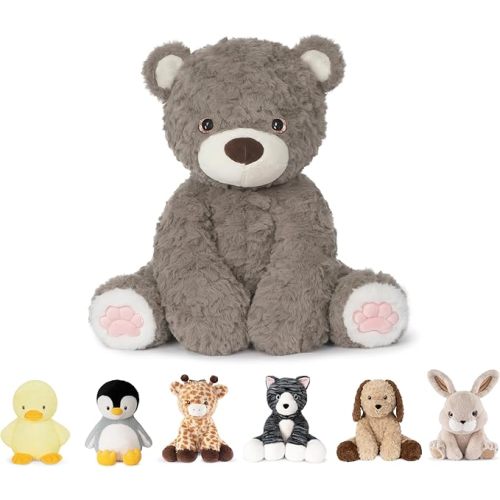 Niuniu Daddy 14" | 3.5 Pound Teddy Bear Weighted Stuffed Animals for Kids Adults, Sitting Brown Teddy Bear Weighted Plushies Toy, Calming Sleeping Body Pillow Huggable Gift for Christmas Holiday