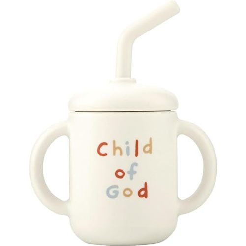 Stephan Baby Sippy Cups - Soft 100% Silicone Training Cup Lid & Straw for Babies Toddlers, 4-Ounce, Child Of God