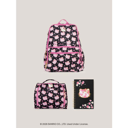 Hello Kitty® × JuJuBe Cherry Blossoms Zealous Backpack + Insulated Bottle Bag + Medium Spiral Notebook Bundle