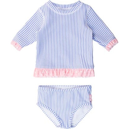 Baby/Toddler Girls UPF50+ Seersucker Short Sleeve Ruffle Rash Guard Bikini, 6-12M