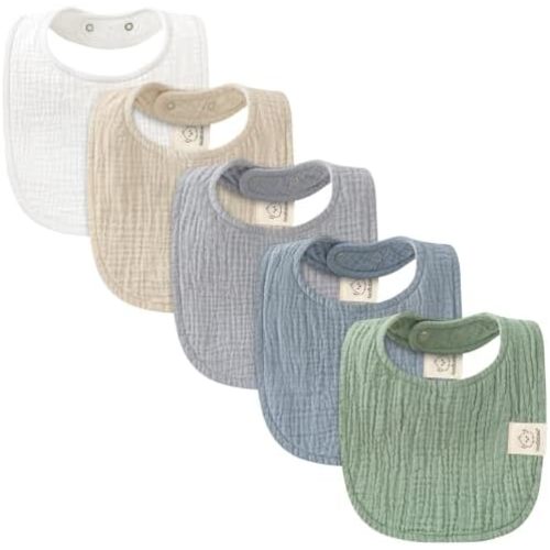 KeaBabies 5-Pack Muslin Baby Bibs for Drooling and Teething (Slate)