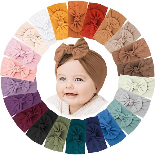 Jesries 22 PCS Baby Headbands Soft Nylon Hairbands with Bows Girls Hair Accessories for Newborn Infant Toddler Kids Handmade