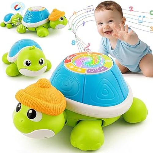 Baby Toys 6-12 Months, Musical Turtle Crawling Infant Toy Set for Tummy Time, Early Educational Learning Toys, Baby Essentials Toy, Christmas Birthday Gifts for Boy Girl 7 8 9 10 11 Month 0-1 Year Old