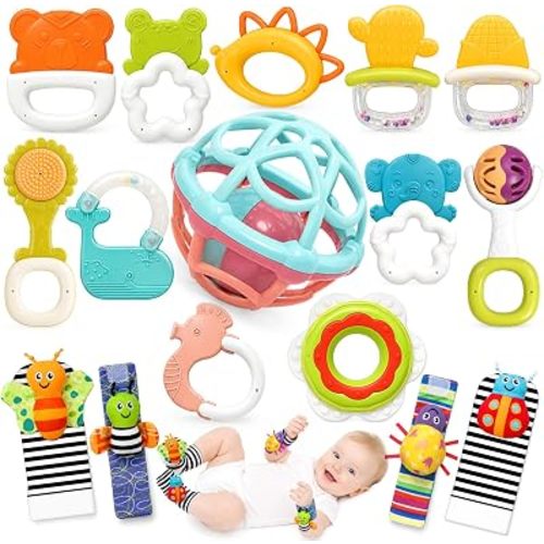 16 Pack Baby Rattles Teething Toys for 0-6 Months, Newborn Infant Toys