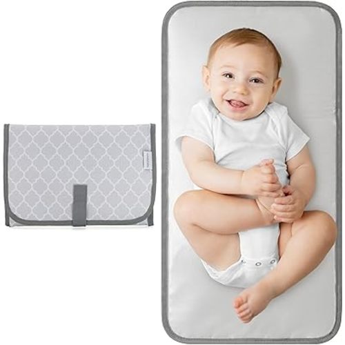 Comfy Cubs Baby Changing Pad (Compact) - Waterproof Diaper Changing Mat with Cushioned Pillow - Soft & Lightweight, Foldable Design for Travel - Stylish Colors for Boys and Girls - (Grey Pattern)