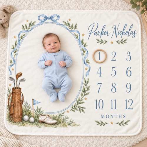 Personalized Golf Baby Milestone Blanket, Baby Boy Monthly Milestone Blanket, Golf Nursery Blanket, Custom Name Newborn Baby Shower Gift