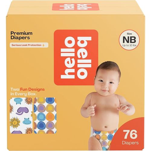 Hello Bello Premium Diapers Size NB, Safari Squad & Shine and Dandy Designs, 76ct Club Box