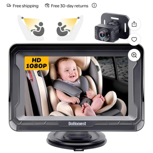 DoHonest Baby Car Camera HD 1080P - Rear-Facing Car Baby Monitor with Night Vision, Adjustable View Angle, Easy Setup, Anti-Glare Display, Safety for Kids & Infants