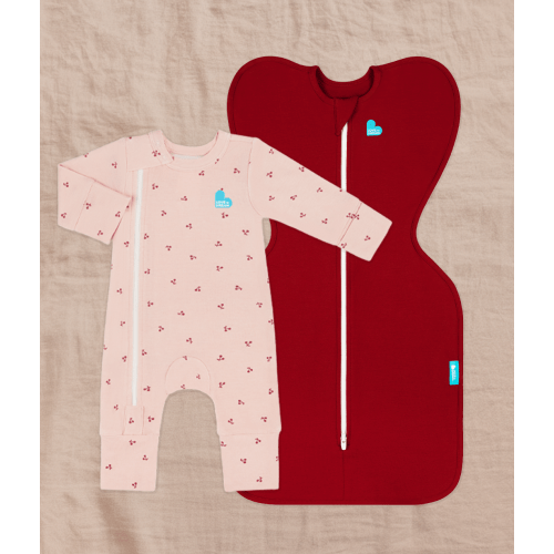 Swaddle Up & Romper Bundle | 1.0 TOG | Bamboo | Maroon | Blush Cherries