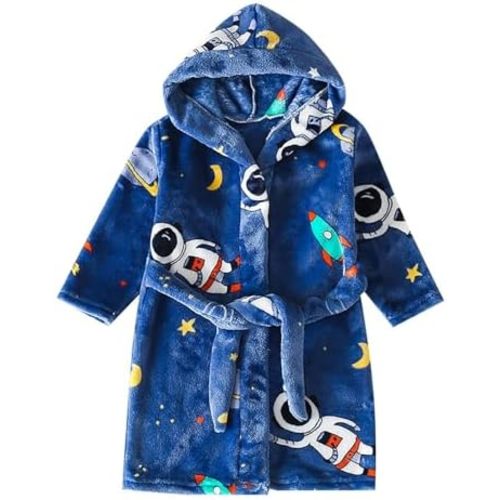 Unisex Baby Plush Bathr𝐨be Toddler Baby Boys Girls Cute Cartoon Car Astronaut R𝐨be Flannel Hooded Fleece
