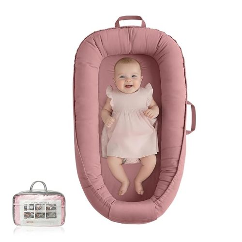 Baby Lounger - Infant Lounger for Newborn 0-24 Months, Pure Cotton Breathable Baby Nest Lounger, Newborn Essentials for Baby Boys & Girls, Portable Baby Lounger for Home and Travel