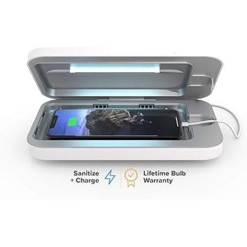 PhoneSoap 3 UV Cell Phone Sanitizer & Dual Universal Cell Phone Charger Box | Patented & Clinically Proven 360-Degree UV-C Light Sanitizer | Disinfects and Charges All Phones (White)