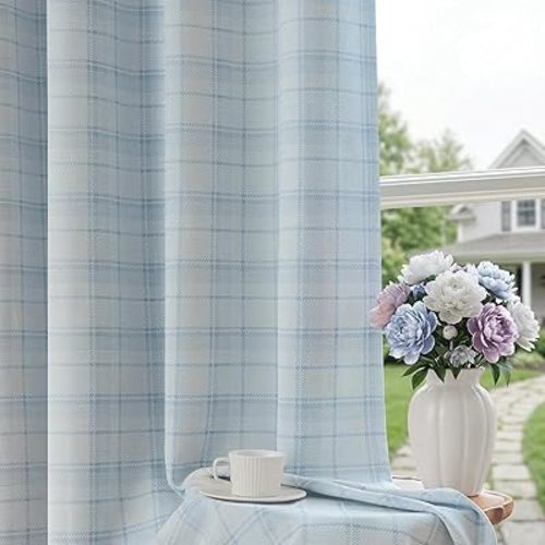 Blue Plaid Jacquard Blackout Curtains 63 Inches Long 2 Panels for Bedroom Living Room Buffalo Check Gingham Room Darkening Thermal Insulated Soundproof Grommet Window Drapes, 52x63 2 Set