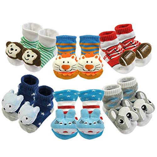Bowbear Adorable Baby 6 Pair Non-Skid Bootie Socks