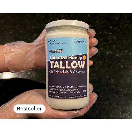 Manuka Honey & Beef Tallow with COLOSTRUM and CALENDULA Whipped Tallow Cream with 850+MGO Manuka Honey, Whipped Tallow, Grass fed fat