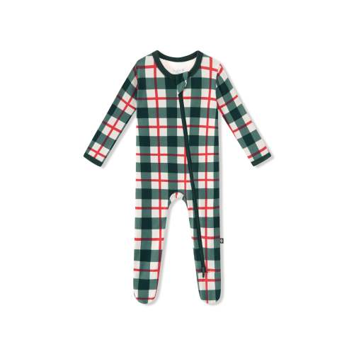 Zippered Footie in Holiday Plaid