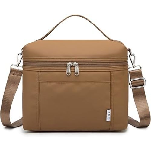 NOL Natural Organic Lifestyle Insulated Lunch Bags for Women Cooler Bag Lightweight Nylon Waterproof Lunch Box For Work (Medium(normal),Brown