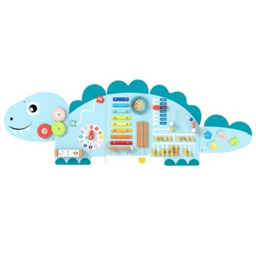 Costway 11-in-1 Dinosaur Activity Wall Busy Board Panels for Education Early Development Blue