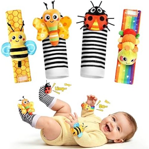 Baby Toys 0-6 6-12 Months, Baby Wrist Rattle Socks and Foot Finder Set