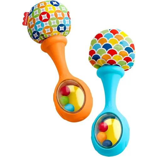 Fisher-Price Baby Newborn Toys Rattle 'n Rock Maracas, Set of 2 Soft Musical Instruments for Babies 3+ Months, Blue Orange