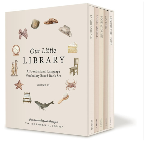 Our Little Library Vol. 2: First 100 Words Board Book Box Set, including Ocean Animals, Safari Animals, Food and Drink, Clothes, and Around the House (Tabitha Paige Children's Book Series)