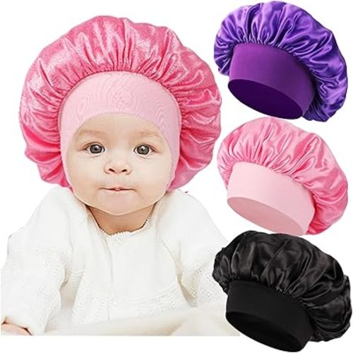 3 Pcs Baby Bonnets for Sleeping,Silk Sleep Cap for Baby Girls and Boys