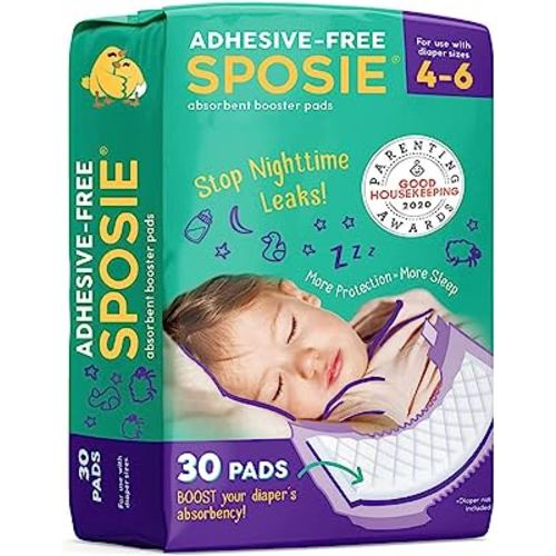 Sposie Diaper Booster Pads, Size 4-6, 30 Count - Hypoallergenic, Dermatologist and Pediatrician Tested, Fragrance, Latex, Chemical and Cruelty-Free, Made in USA