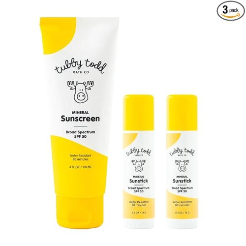 Tubby Todd Face and Body Mineral Sunscreen Kit for Baby, Toddler and Kids - Sunscreen 4 Fl Oz and Sunstick 0.5 Oz Duo Bundle - Fragrance-Free