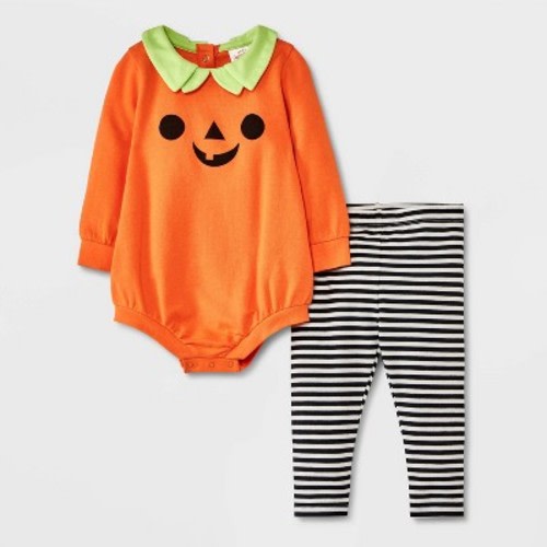 Baby Halloween Pumpkin Face Romper & Leggings Set - Cat & Jack™ Orange 18M