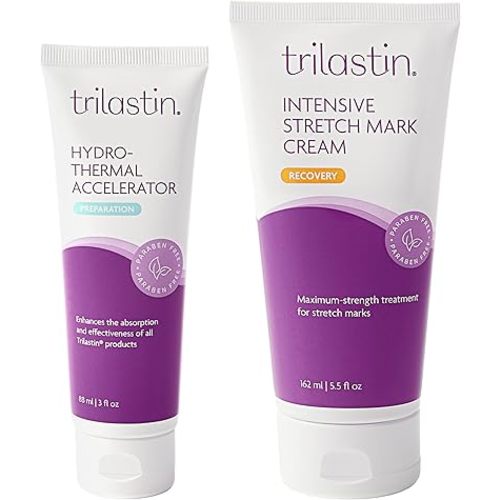 TriLASTIN Firming Stretch Mark Cream & Hydro-Thermal Accelerator - Stretch Mark Cream Duo for Postpartum & Weight Loss - Body Firming Cream - 5.5 oz + 3 oz