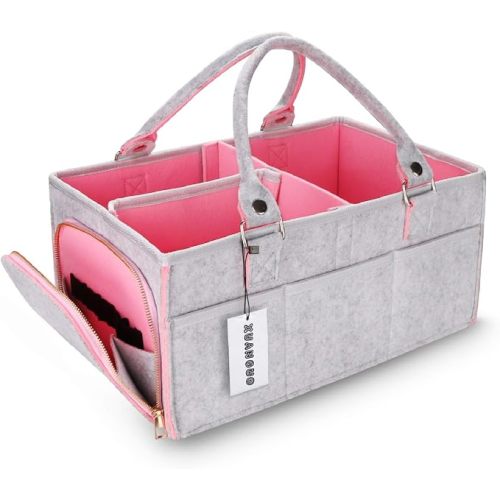 XUANGUO Large Felt Baby Diaper Caddy Organizer with Handles for Girls, Pink