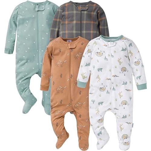 Gerber Baby Boys' 4-Pack Sleep 'N Play Footie, Camping, 0-3 Months